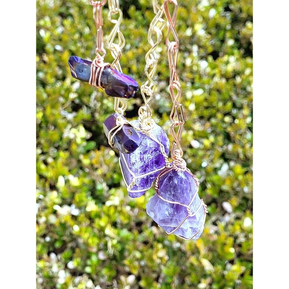 Raw Amethyst Crystal & Copper Dowsing Pendulum, Divination Tools, 9" - Picture 5 of 7